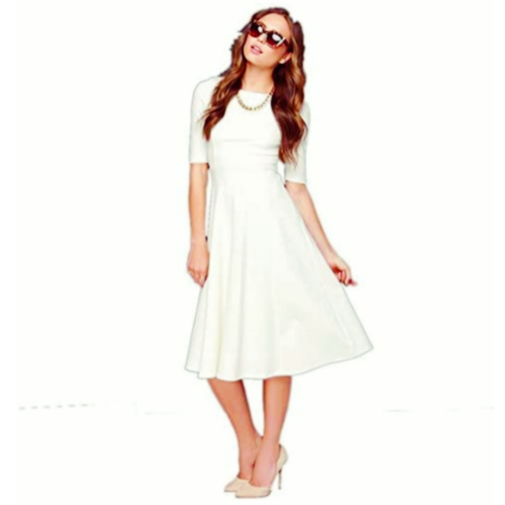 Classy Cream White Half Sleeve Dress